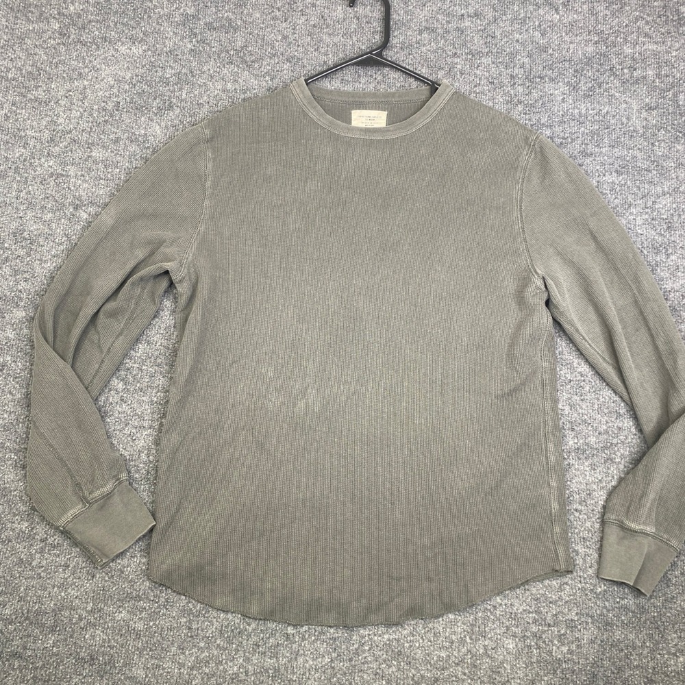 Buck Mason Vintage Thermal Surplus Tee Olive Grey Waffle Knit Long Sleeve Mens M